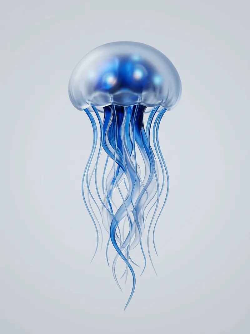 Une méduse 3D bleue aux longs filaments