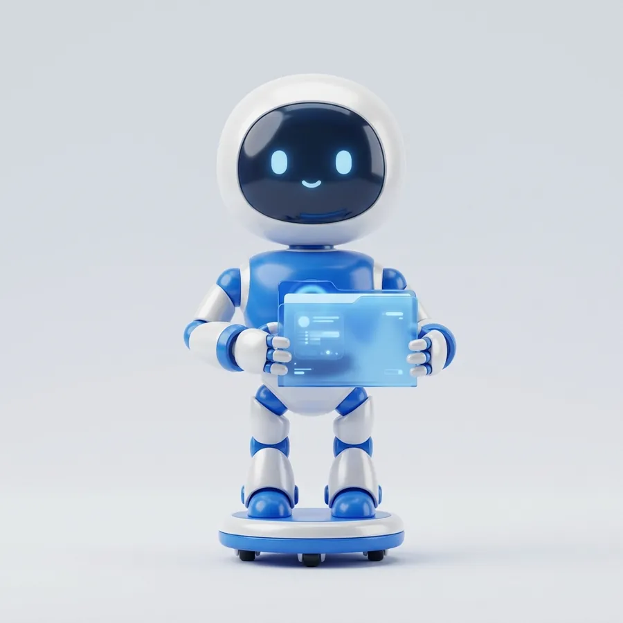 Un petit robot assistant qui tient un dossier